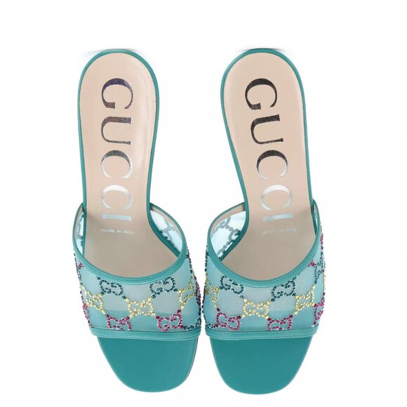 NIB Gucci blue transparent mesh crystal GG sandals IT 39 US 9 - Picture 2 of 9